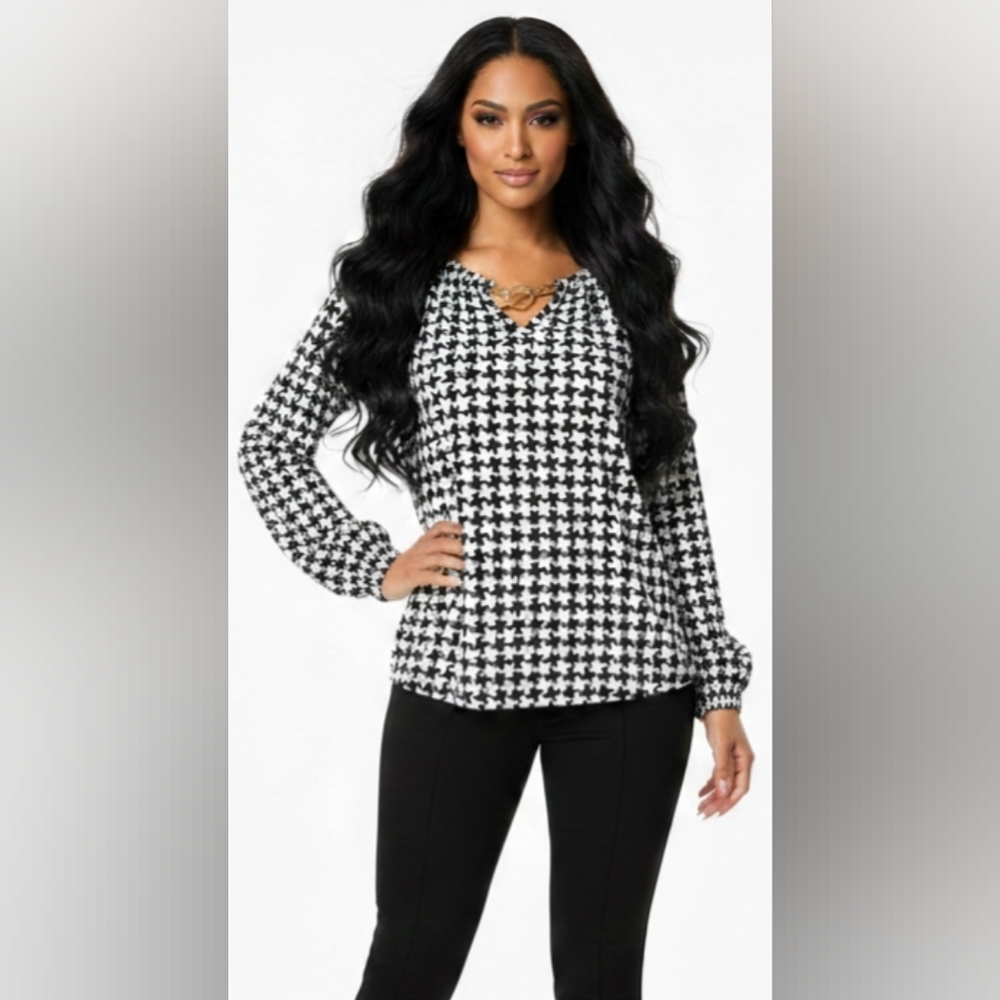 MICHAEL Michael Kors Black and White Patterned Blouse size M